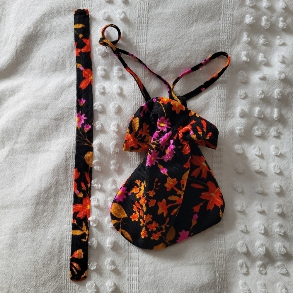 Vintage 60s Flower Power Floral Print Halter Long Maxi Dress with Matching Bag - Picture 9 of 10